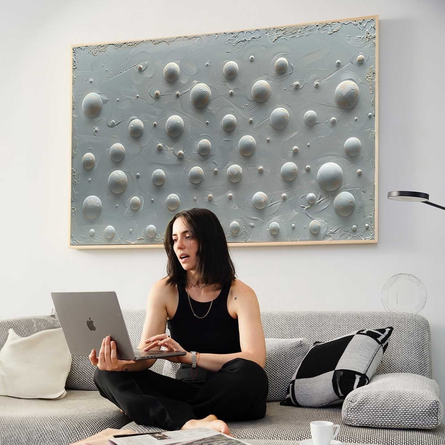 Wall Art Neutral Bubble Dotted Canvas - Neutralighting