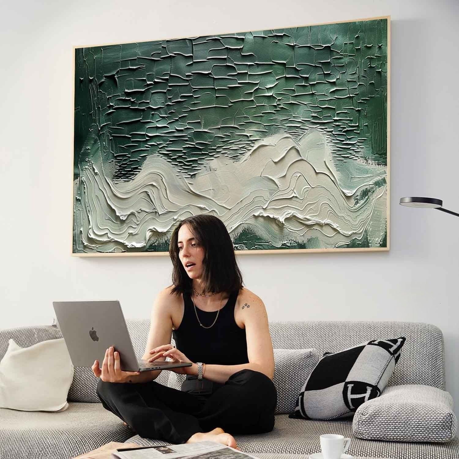 Wall Art Horizontal 3D Impasto Ocean Wave - Neutralighting