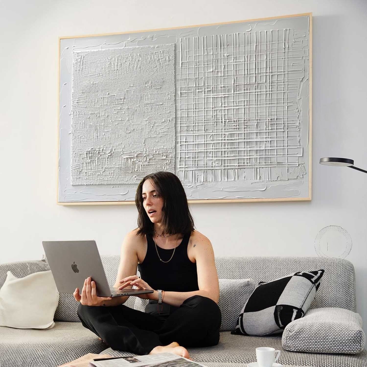 Wall Art White Split Grid Panel Canvas - Neutralighting