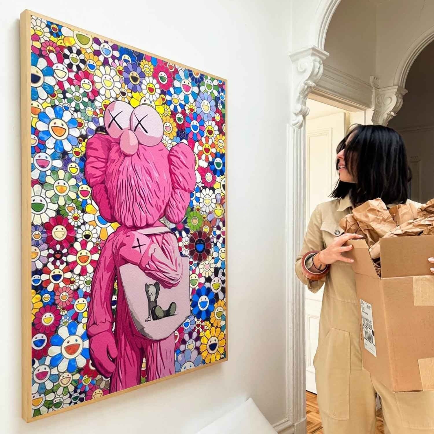 Wall Art Kaws Pink Cartoon Murakami Flower - Neutralighting