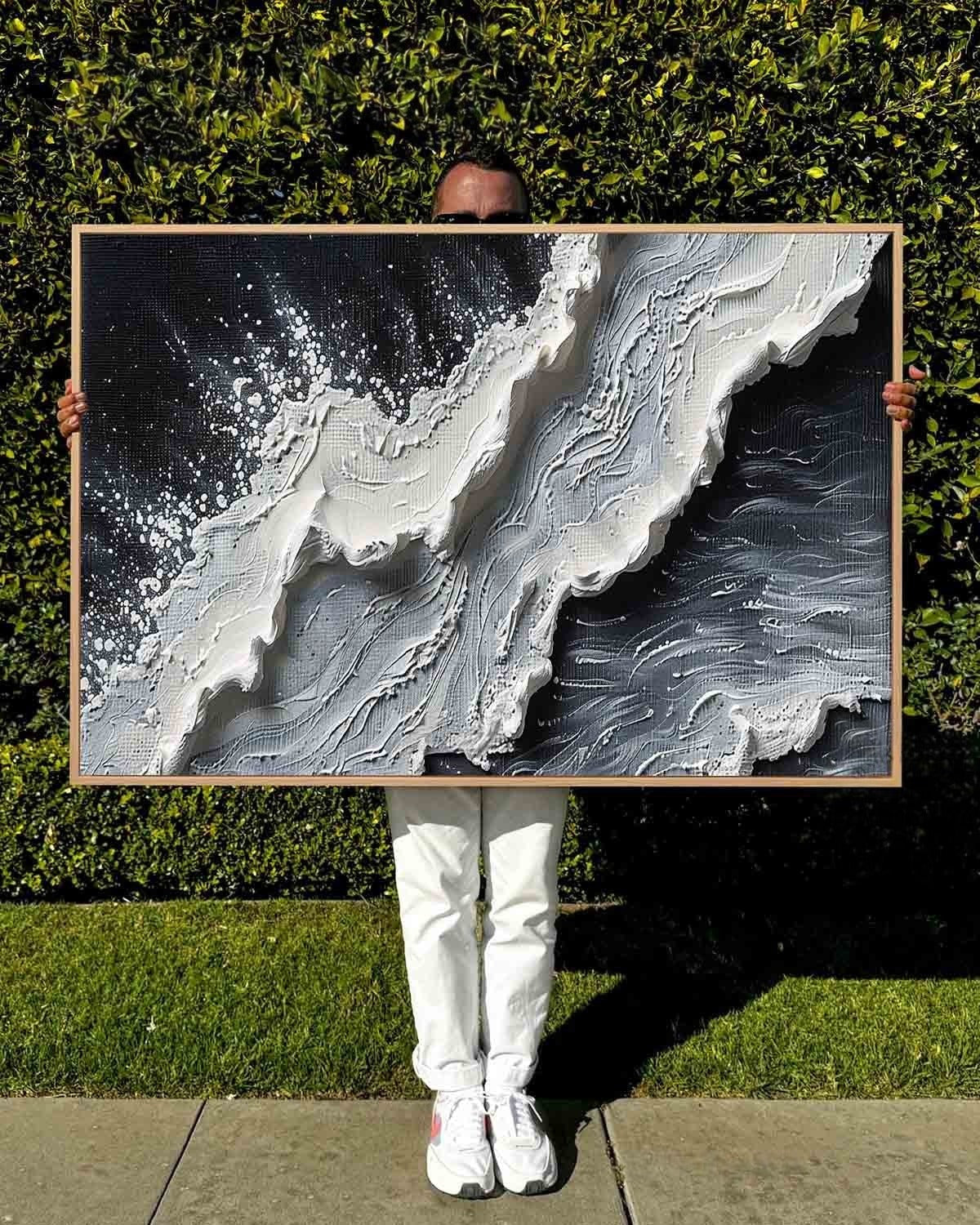 Wall Art Impressionist 3D Ocean Wave Black - Neutralighting