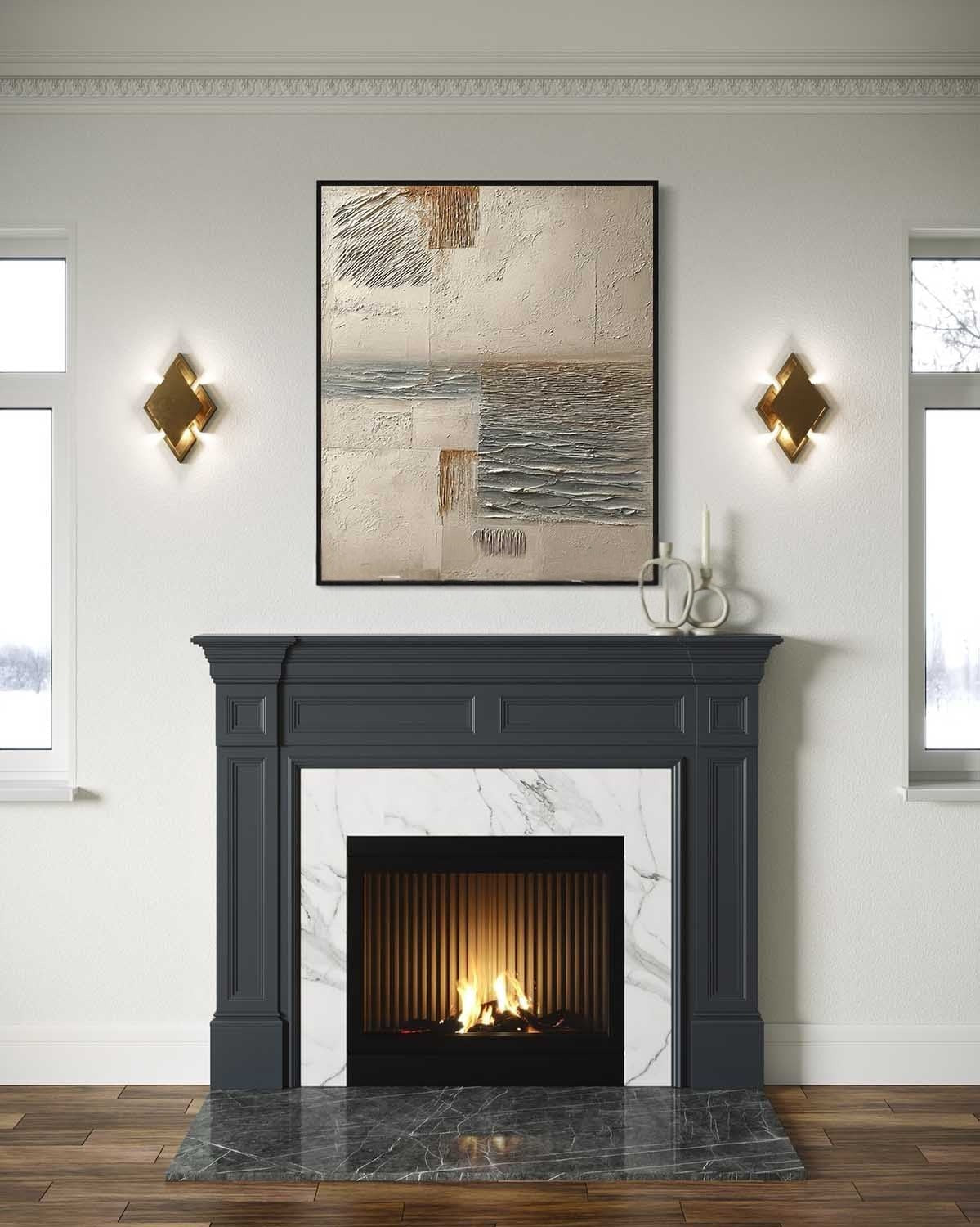 Wall Art Vertical Textured Abstract Landscape Scene Muted - Neutralighting