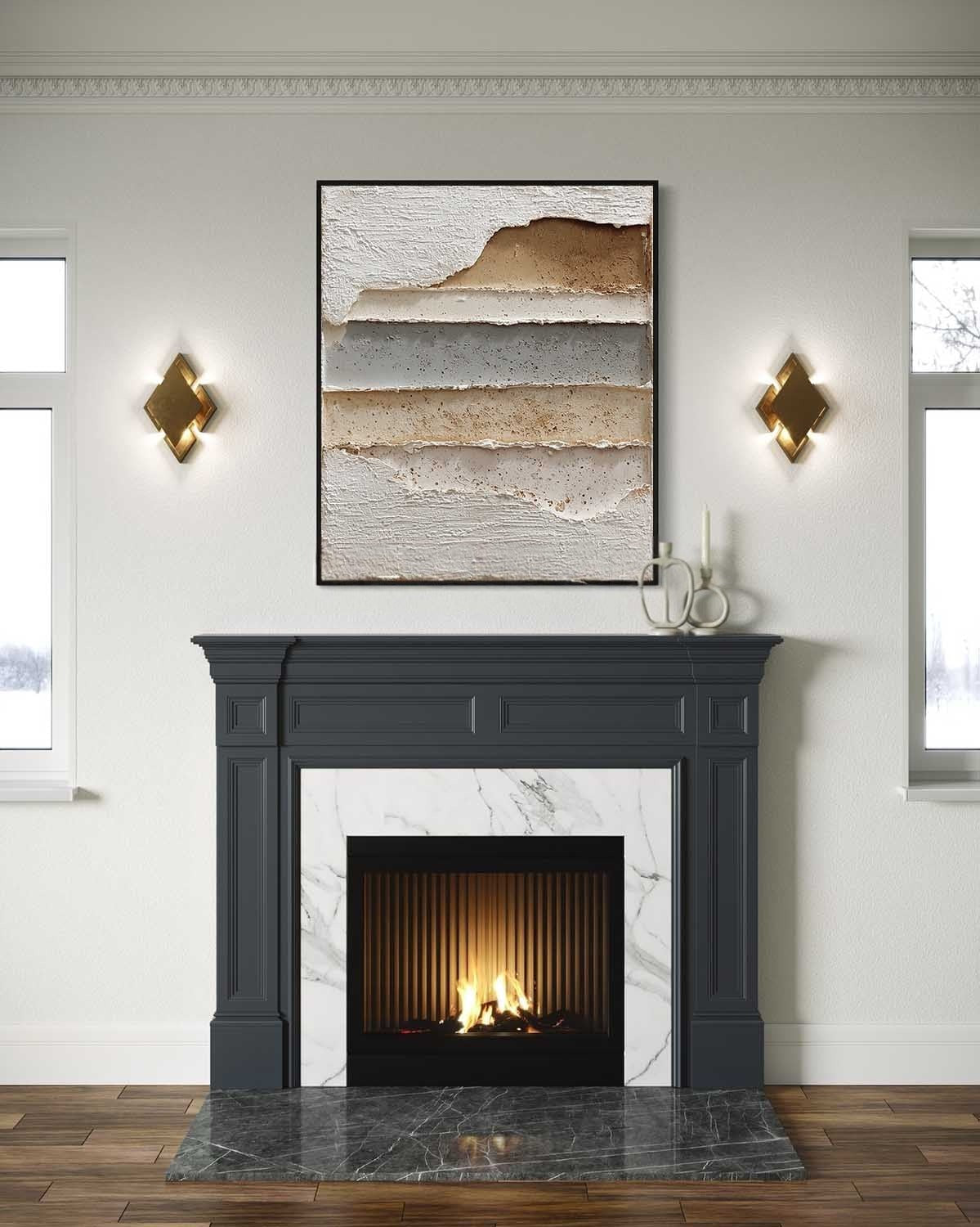 Wall Art Vertical Textured Abstract Layered Scene Muted - Neutralighting