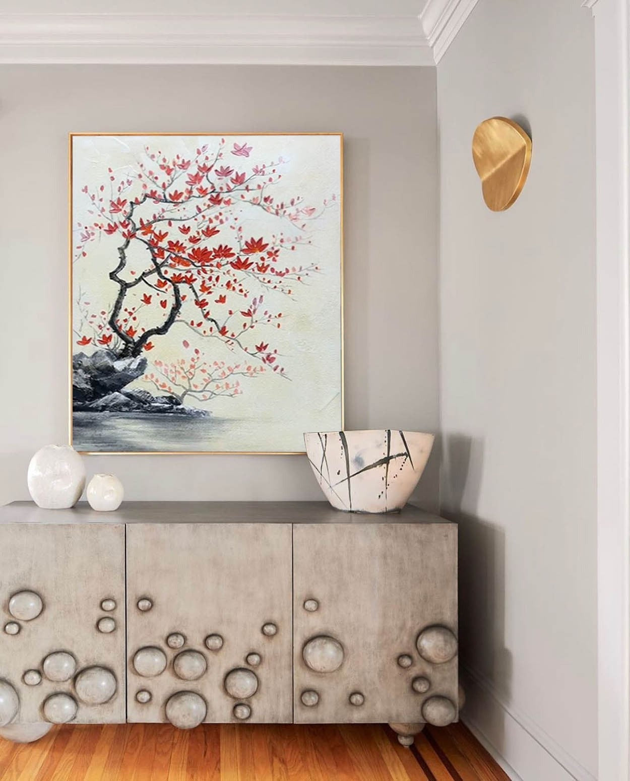 Wall Art Oriental Maple Blossom Rock Landscape - Neutralighting