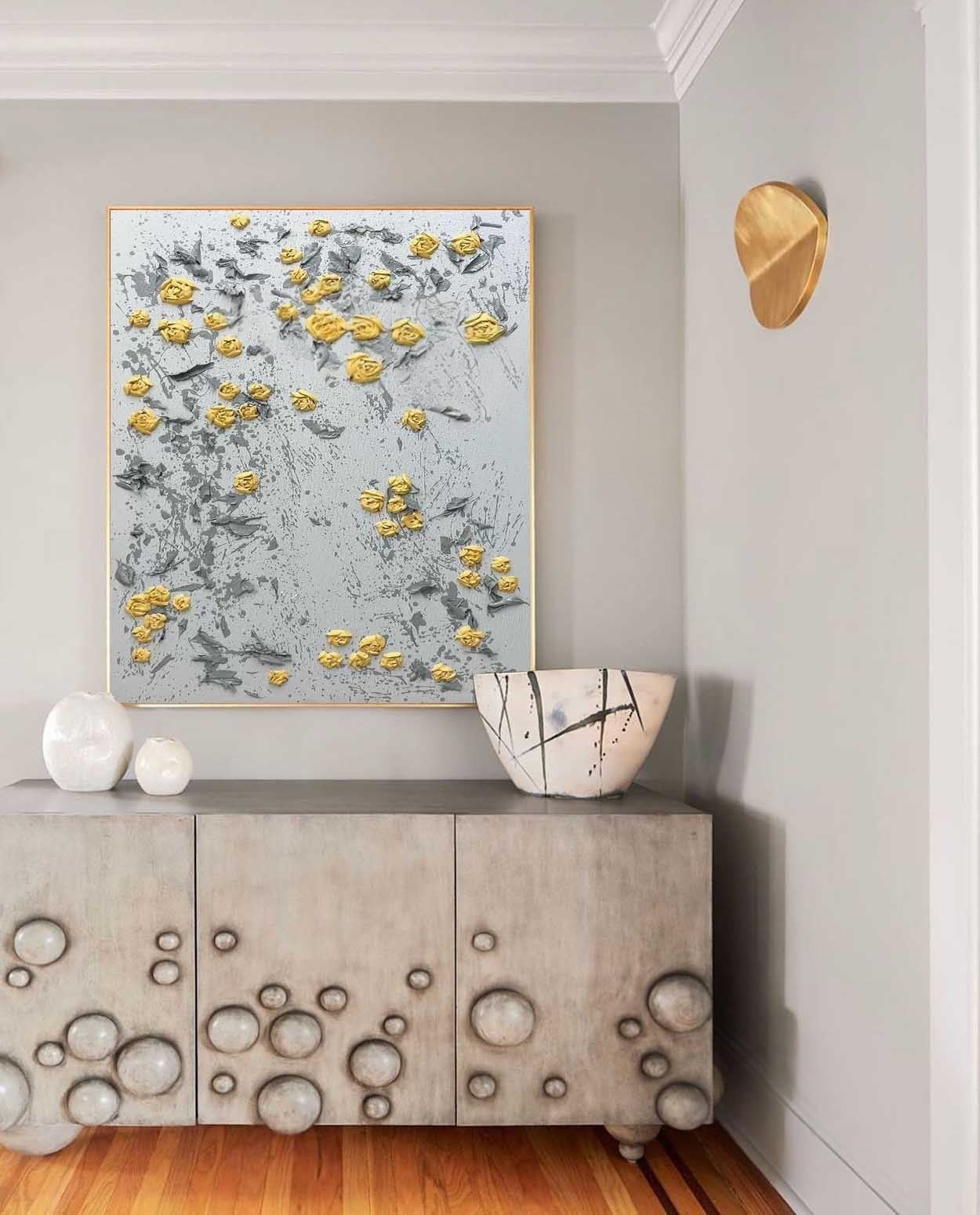Wall Art Vertical 3D Impasto Yellow Rose - Neutralighting