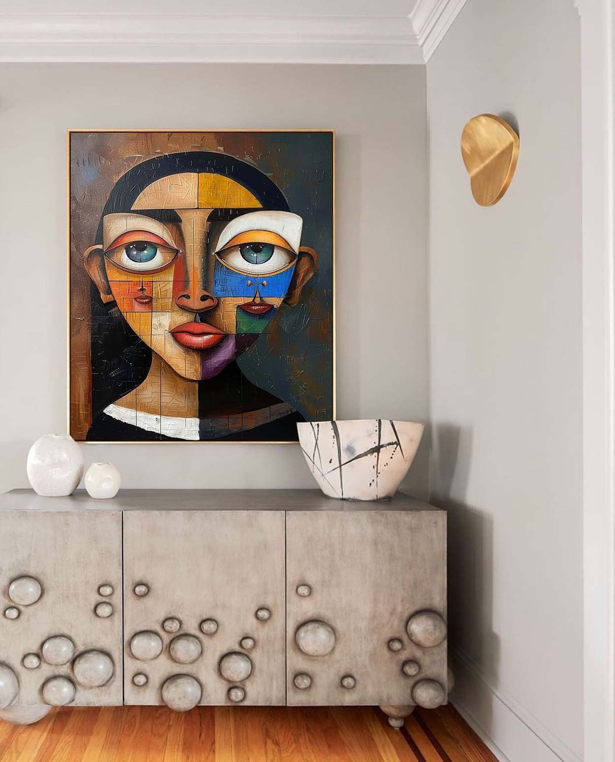Wall Art Vertical Cubist Portrait Geometric - Neutralighting