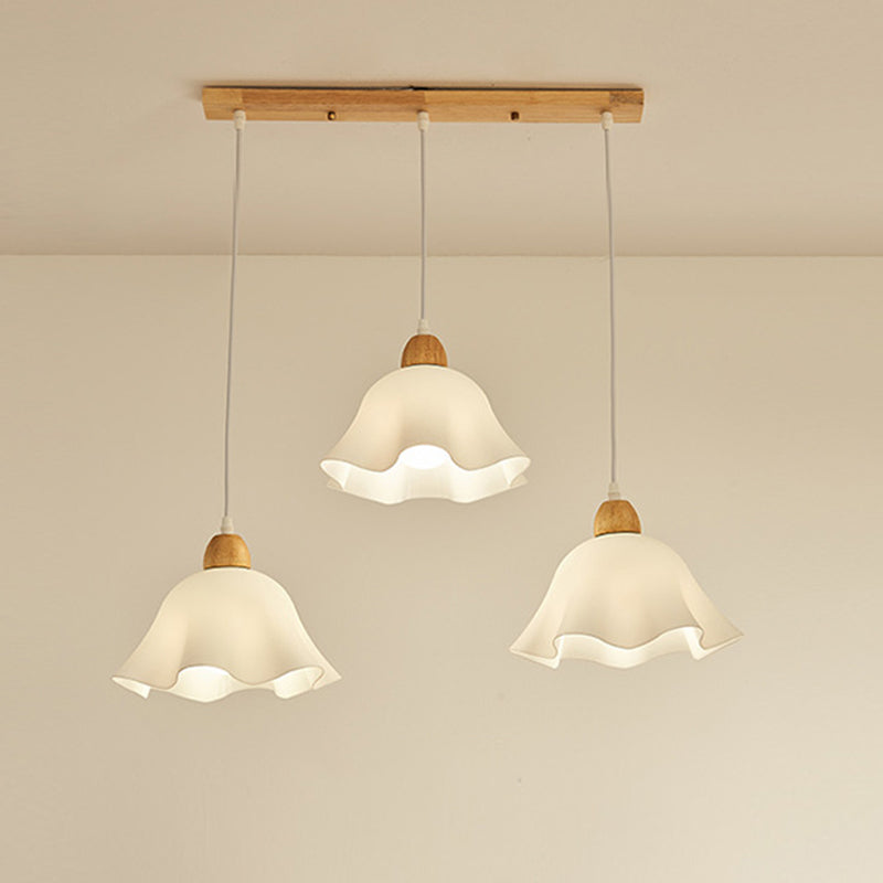 Muto Minimalist Flower Acrylic/Wood Pendant Light, White - Neutral Decor