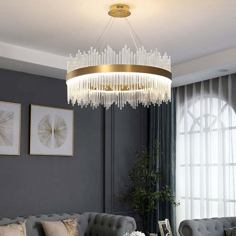 Kristy Modern Round/Rectangular Chain Chandelier, Gold - Neutral Decor