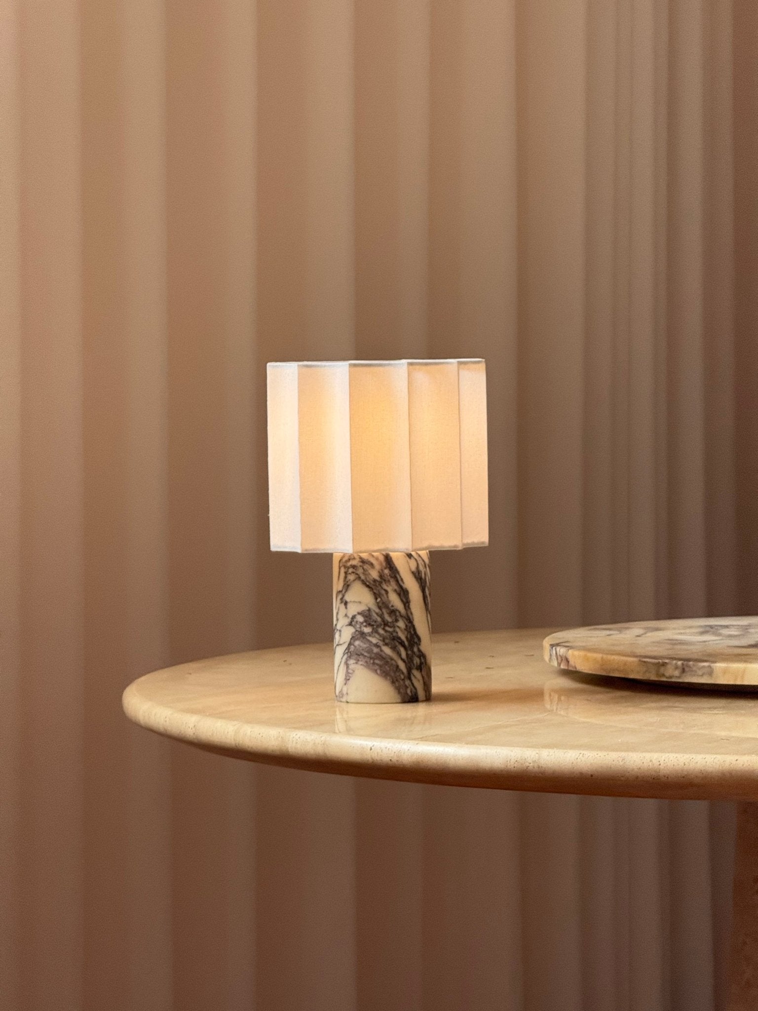 Serenity Pleated Fabric & Marble Table Lamp-Neutral Decor