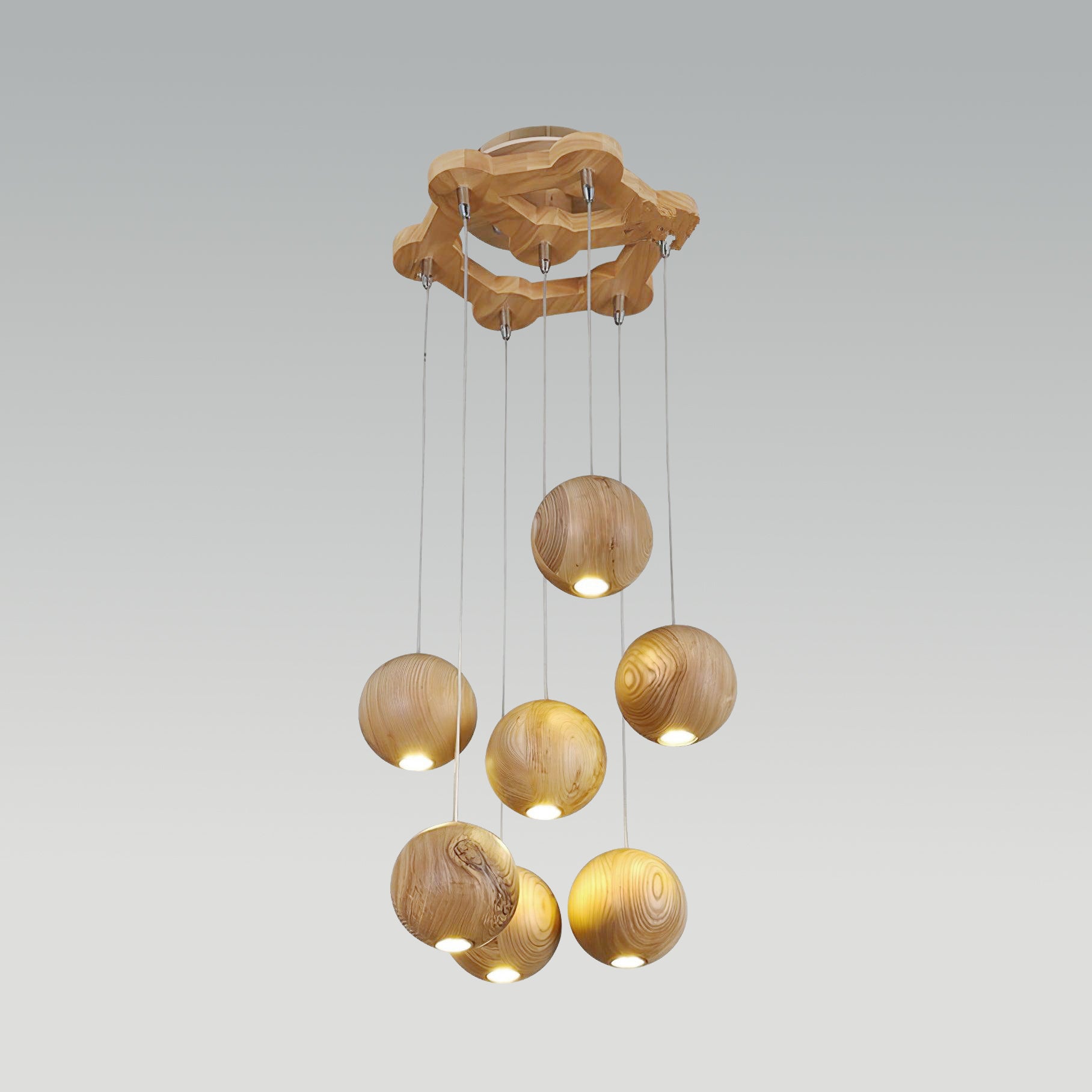 Vixor Nordic Orb Sphere Cluster Wooden Pendant Light-Neutral Decor