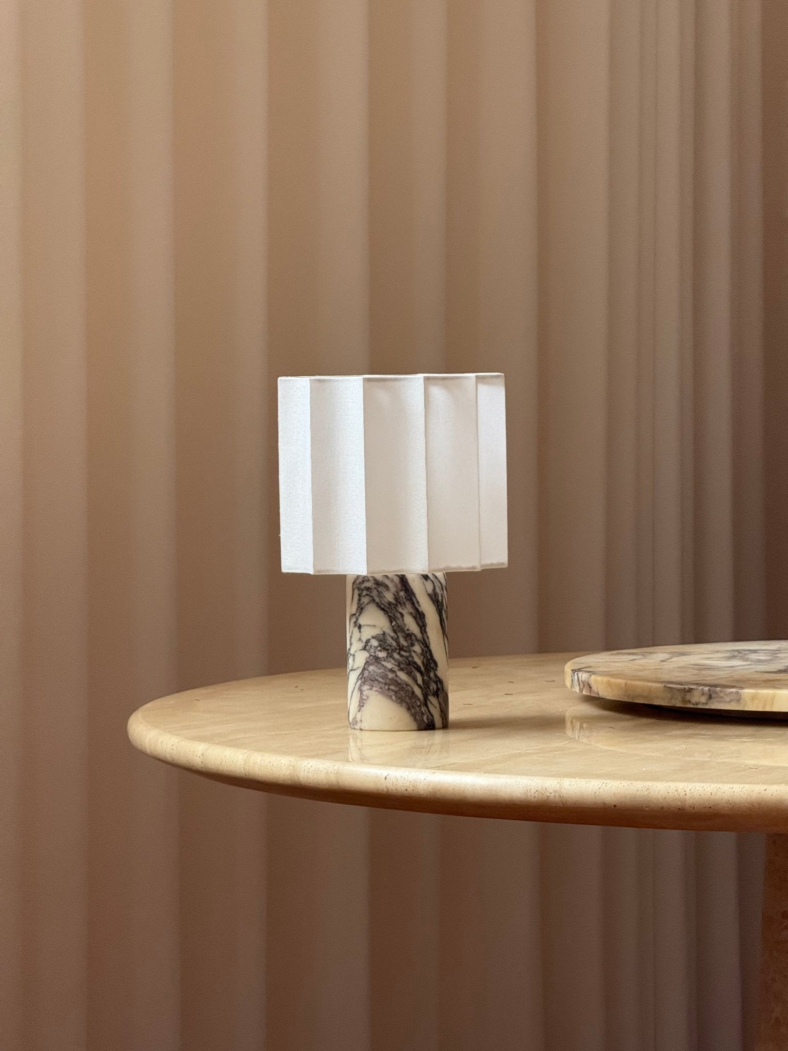Serenity Pleated Fabric & Marble Table Lamp-Neutral Decor