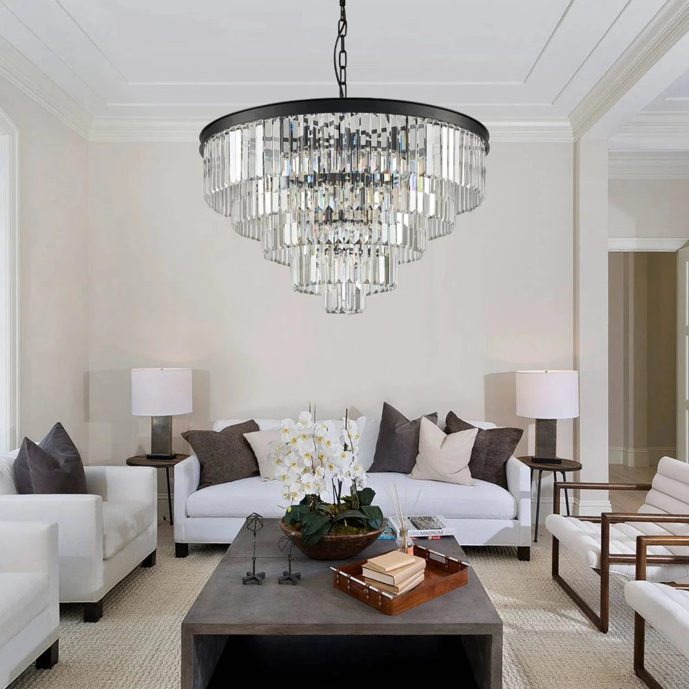 Arisha Modern LED Decorative Luxury Pendant Light Crystal Metal Black/Gold Ring Bedroom/Living Room - Neutral Decor