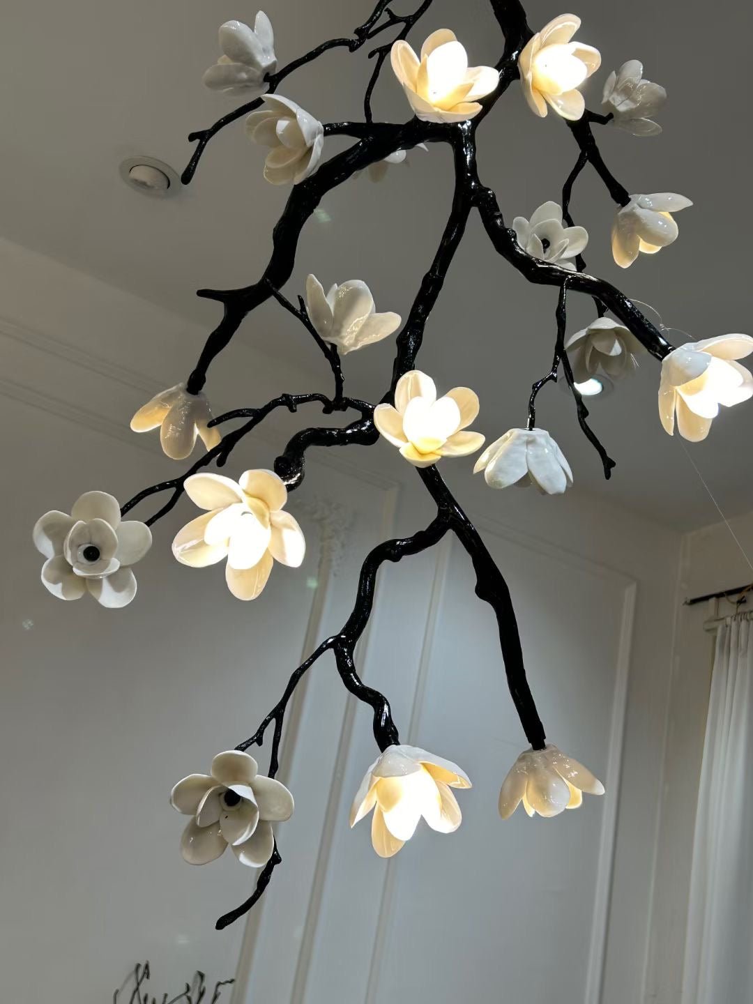 Rae Chandelier Black Branch Flower-Neutral Decor