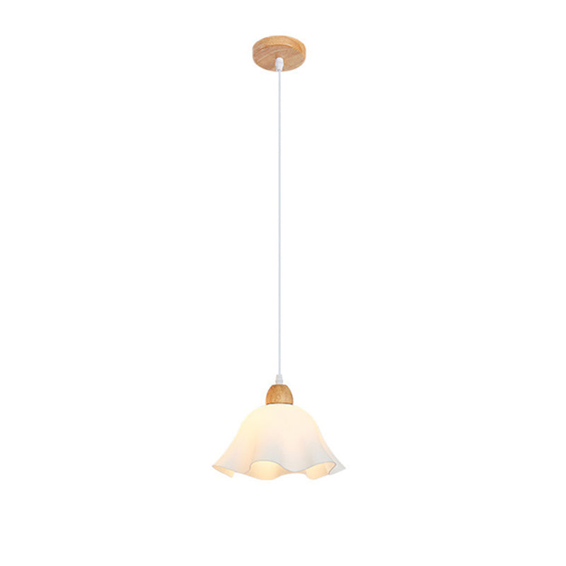 Muto Minimalist Flower Acrylic/Wood Pendant Light, White - Neutral Decor