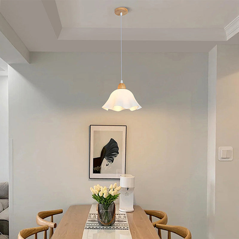 Muto Minimalist Flower Acrylic/Wood Pendant Light, White - Neutral Decor