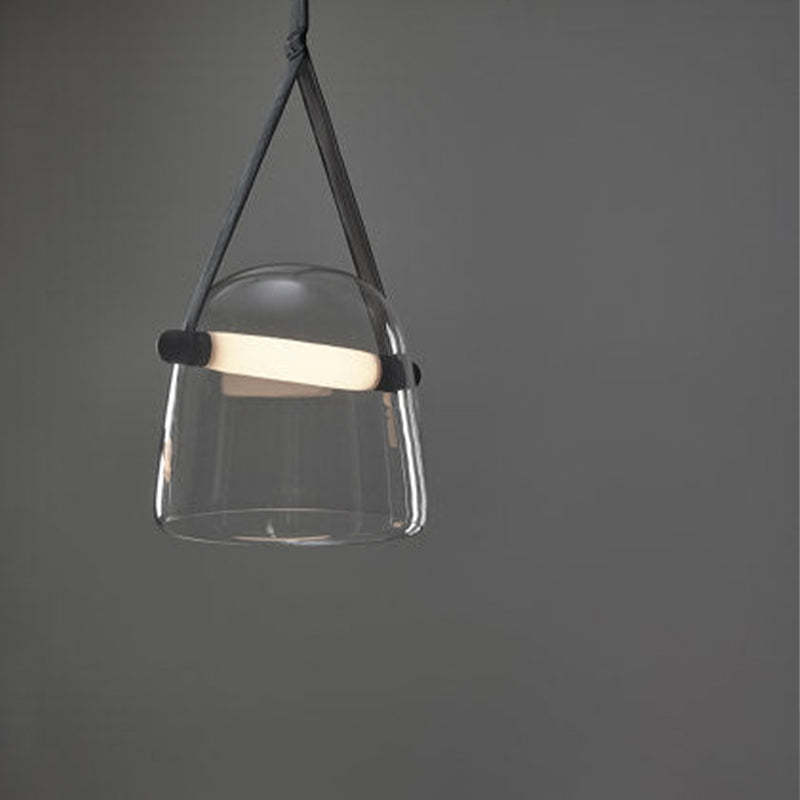 Valentina Modern Nordic Leather/Glass Pendant Light, Grey/White - Neutral Decor
