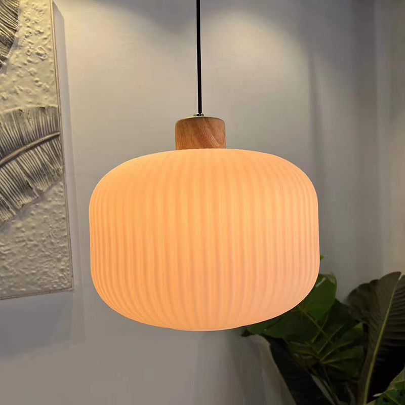 Muto Modern Wood/Glass Pendant Light, White - Neutral Decor