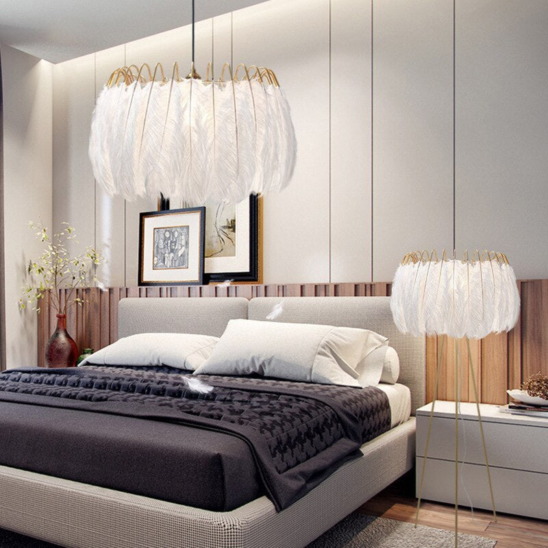 O'Moore Elegant Feather Pendant Light, Black/White, Bedroom/Living Room - Neutral Decor