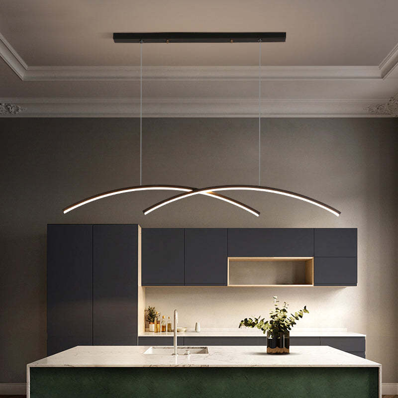 Arisha Pendant Light Linear/Double Curve Modern, Metal, Black/Gold - Neutral Decor