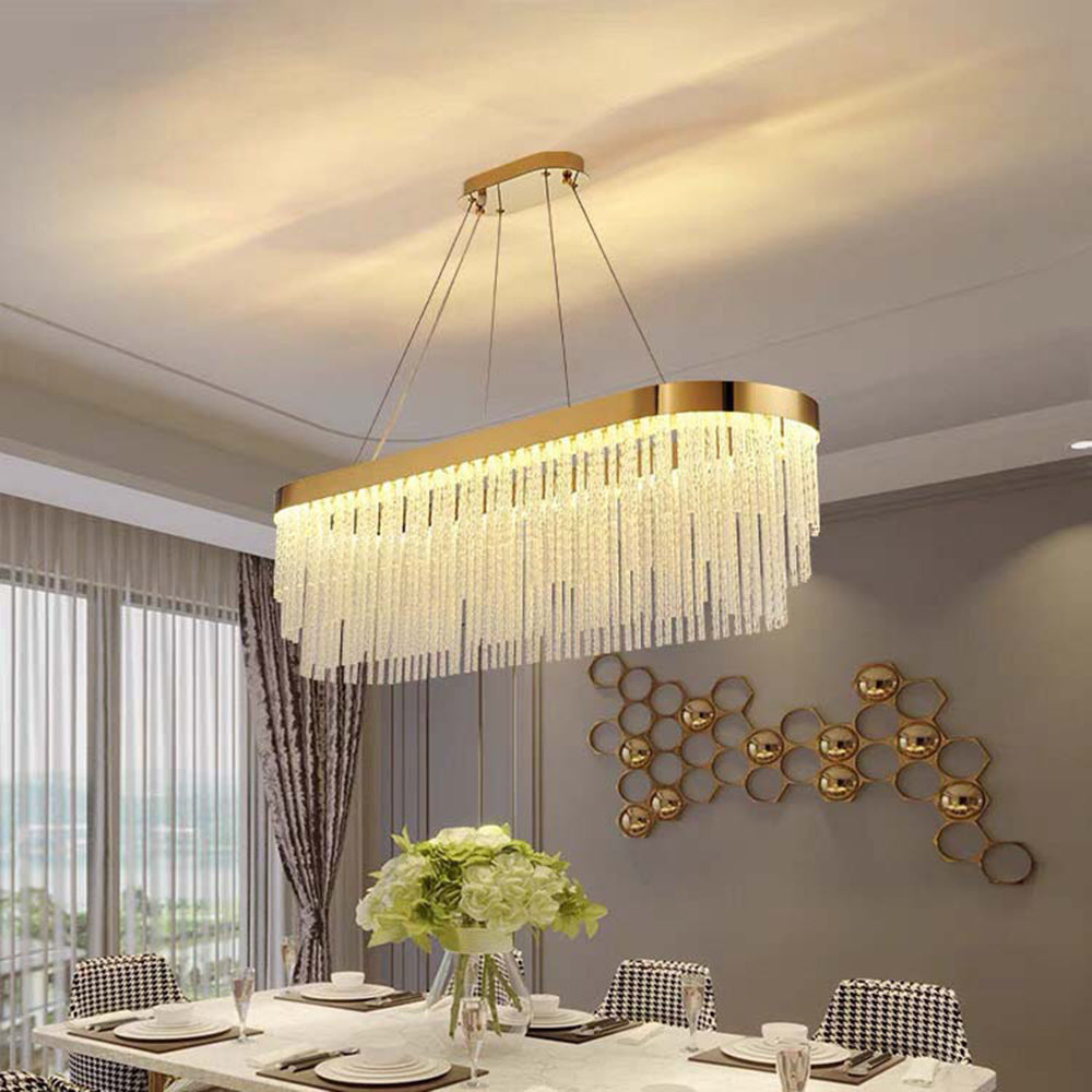 Kristy Modern Spiral Crystal Ring /Rectangle Chandelier, Gold - Neutral Decor