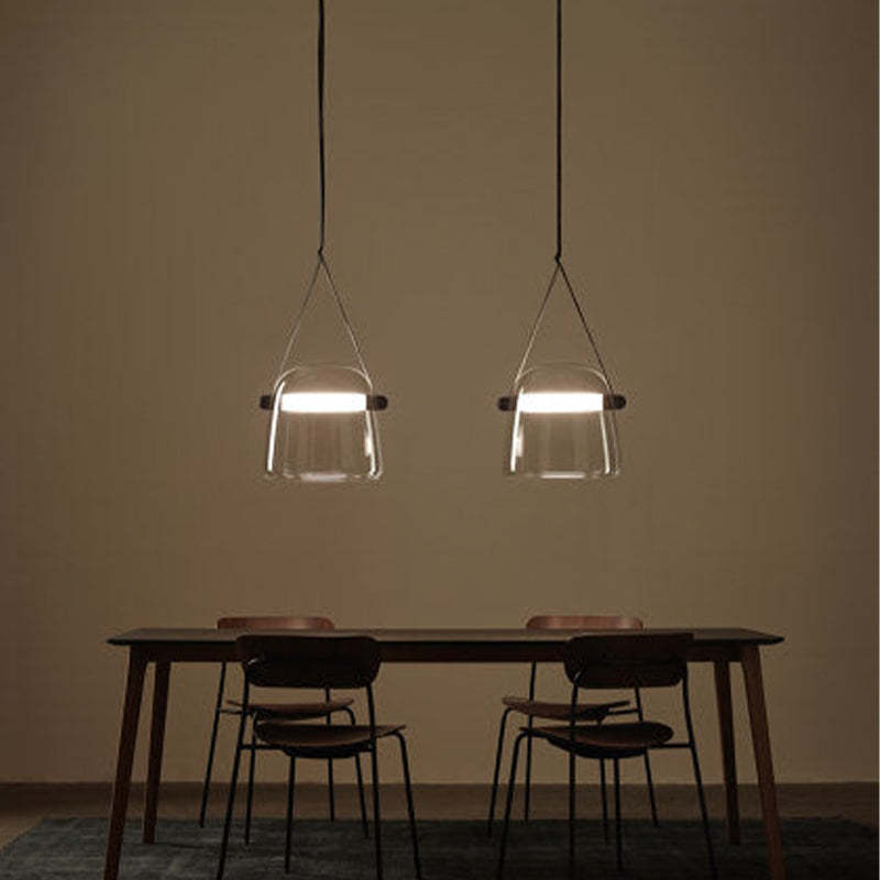 Valentina Modern Nordic Leather/Glass Pendant Light, Grey/White - Neutral Decor