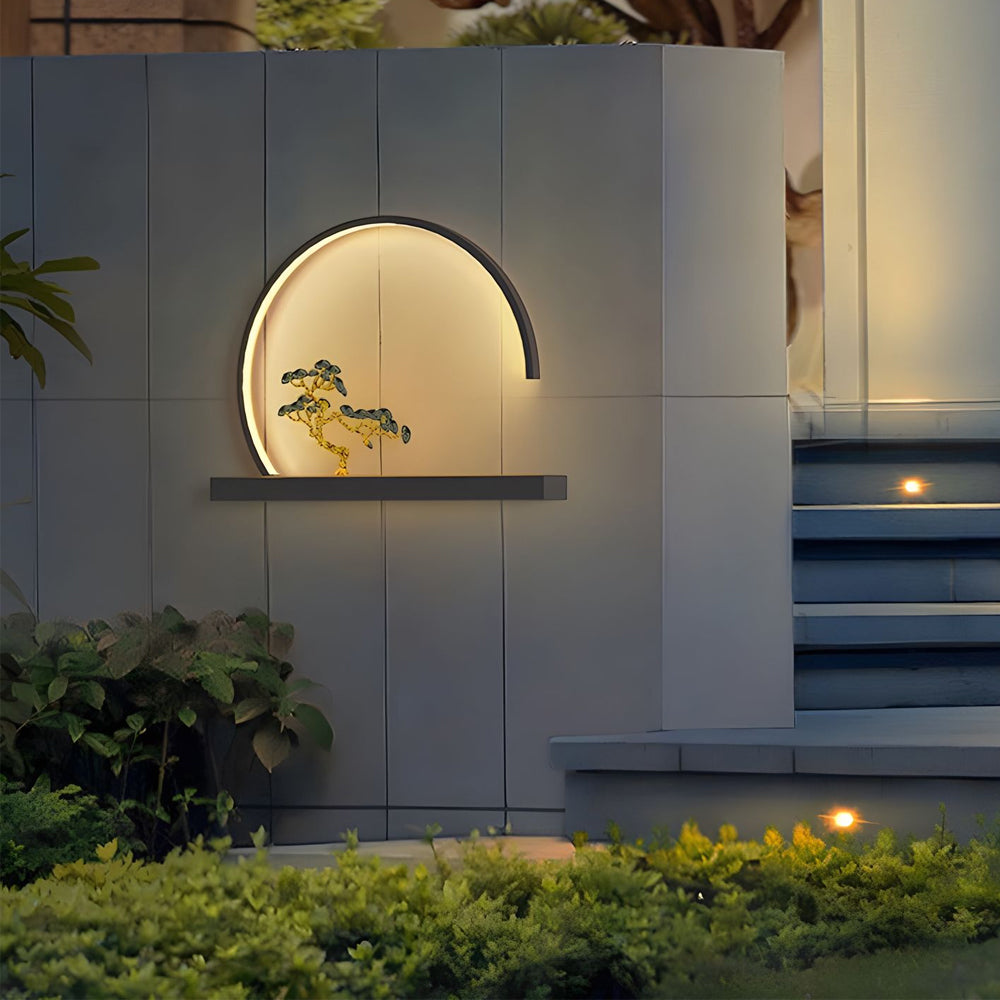 Ada Chinese Greeting Pine Steel Outdoor Wall Light