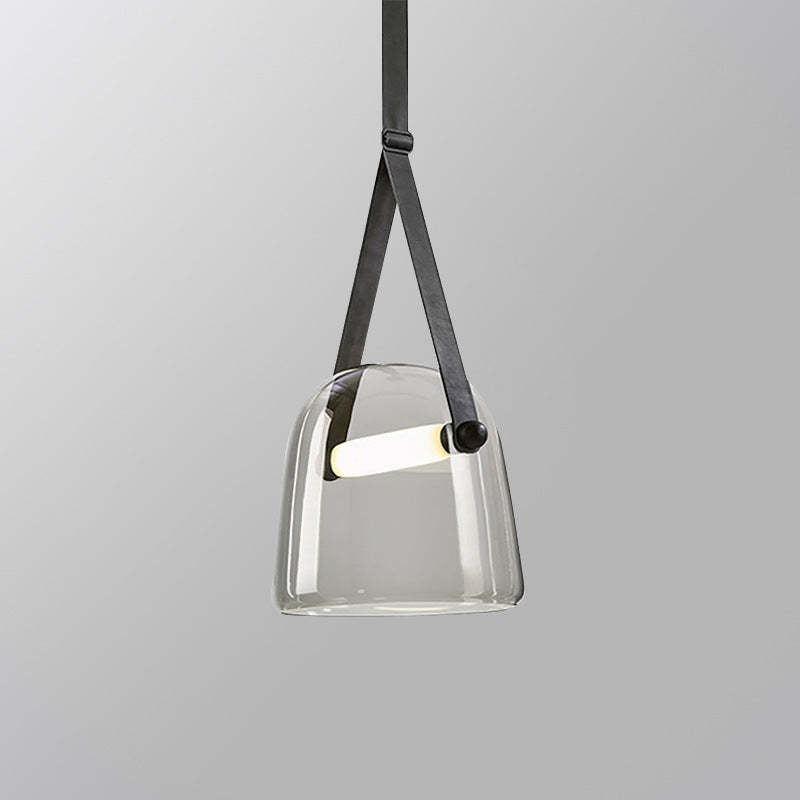 Valentina Modern Nordic Leather/Glass Pendant Light, Grey/White - Neutral Decor