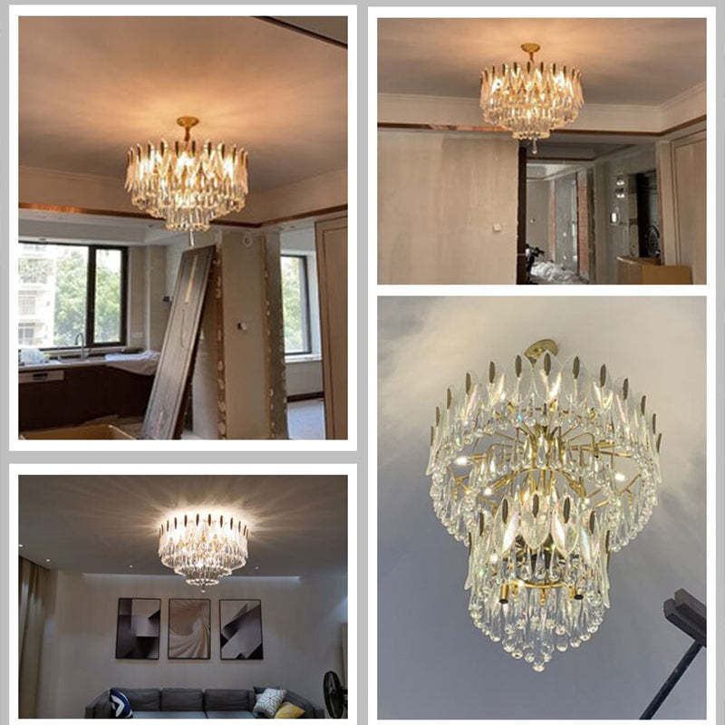 Arisha Luxury Feather Crystal Chandelier, Living Room - Neutral Decor