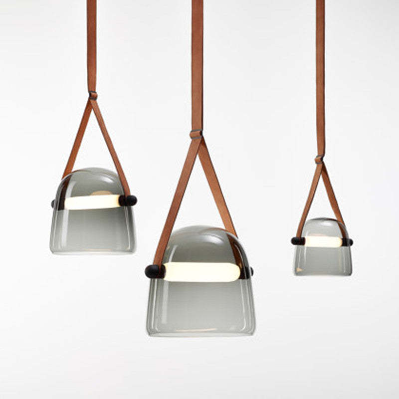 Valentina Modern Nordic Leather/Glass Pendant Light, Grey/White - Neutral Decor