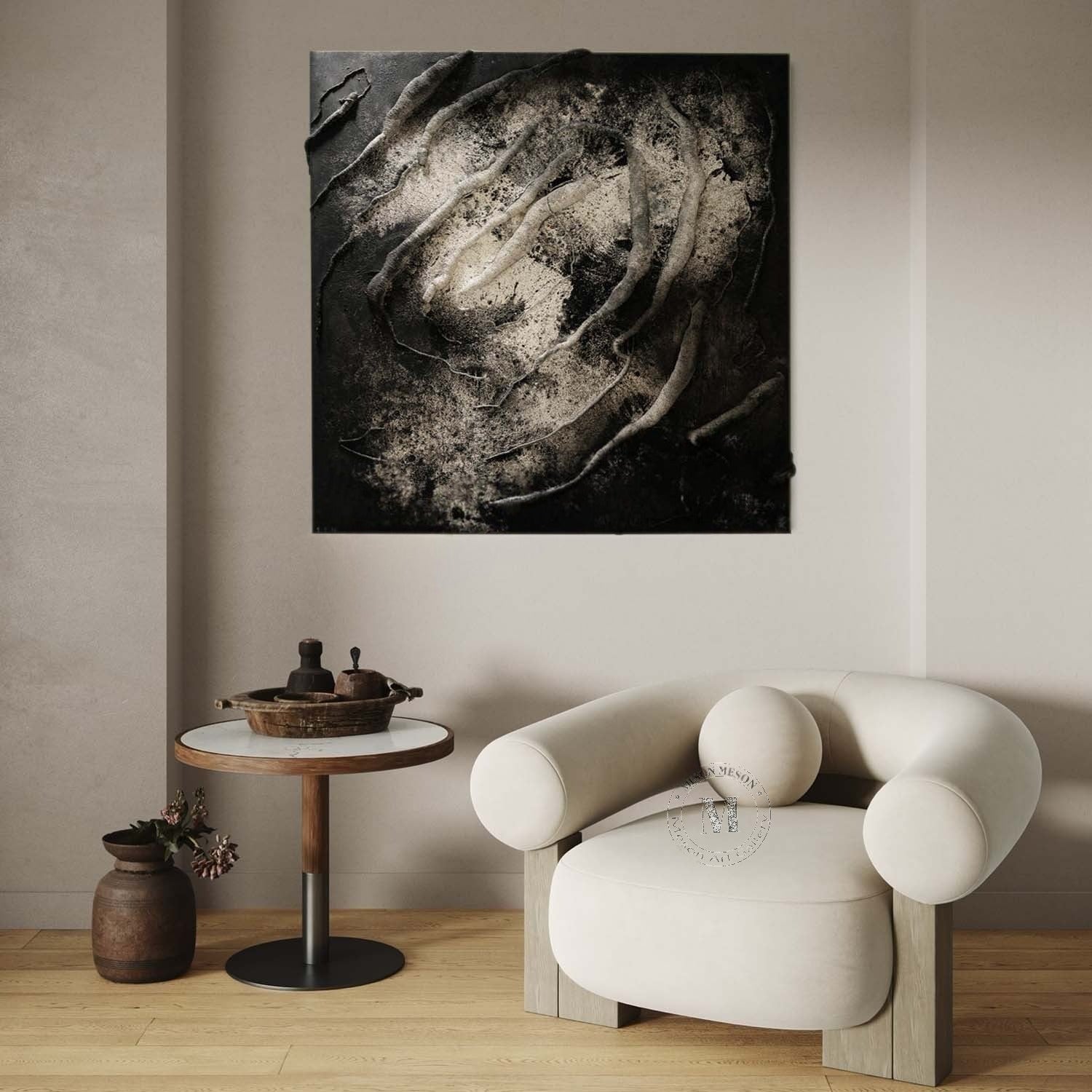 Wall Art Monochrome Swirl Relief - Neutralighting