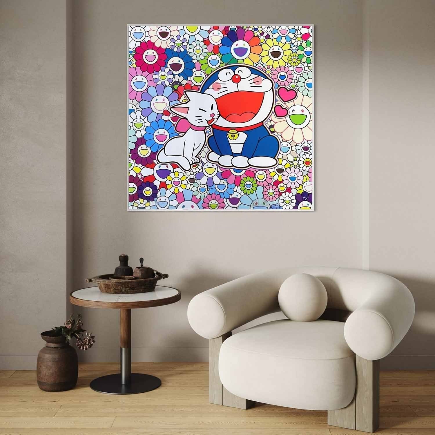 Wall Art Playful Textured Doraemon - Neutralighting