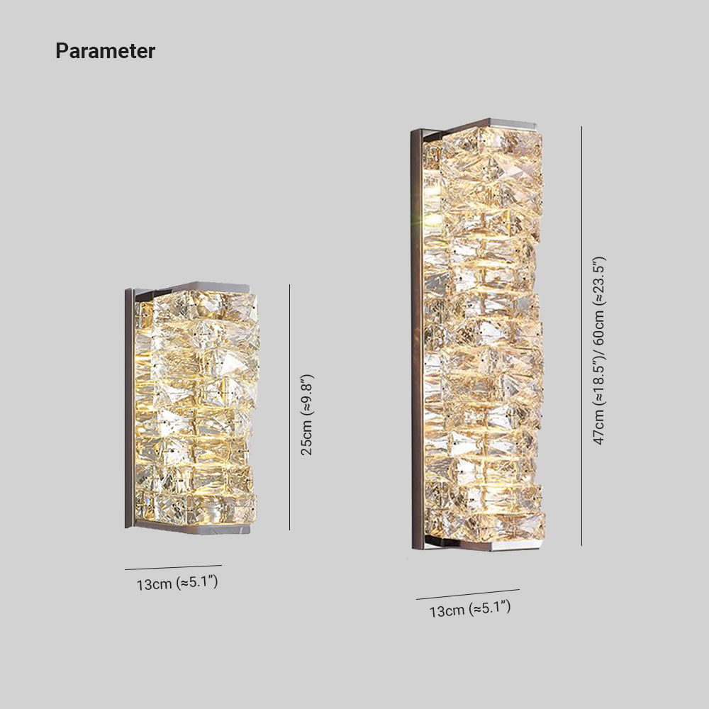 Kristy Modern Rectangular Vanity Metal Crystal LED Wall Lamp - Neutral Decor