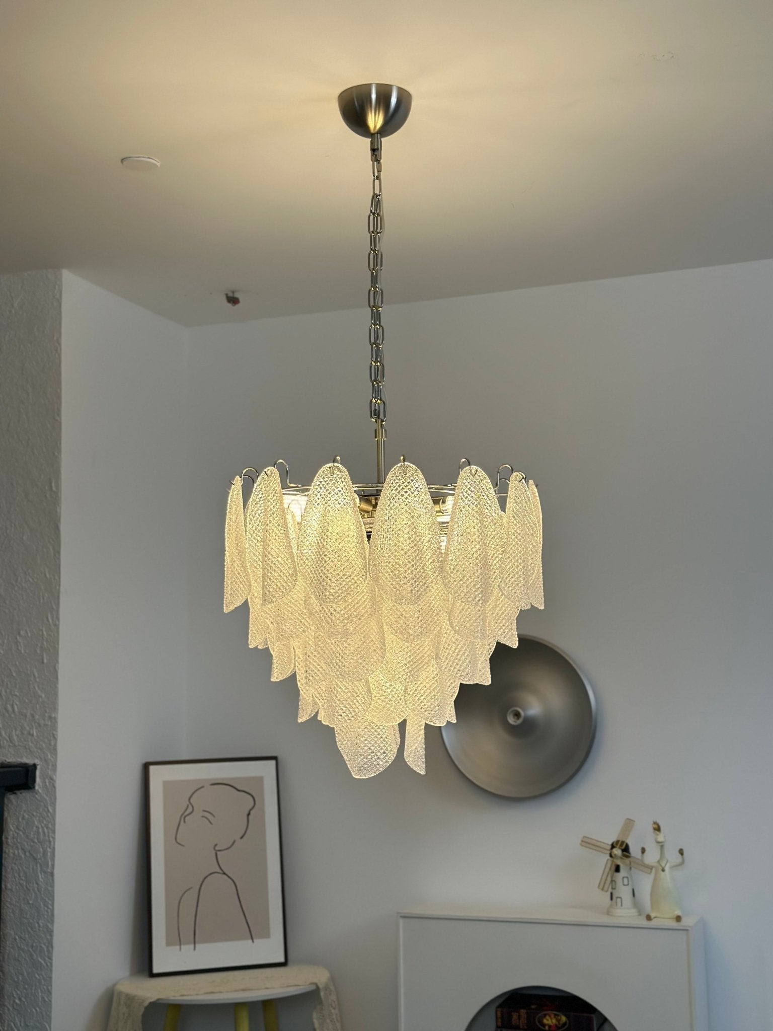 Prelit Glass Teardrop Chandelier-Neutral Decor