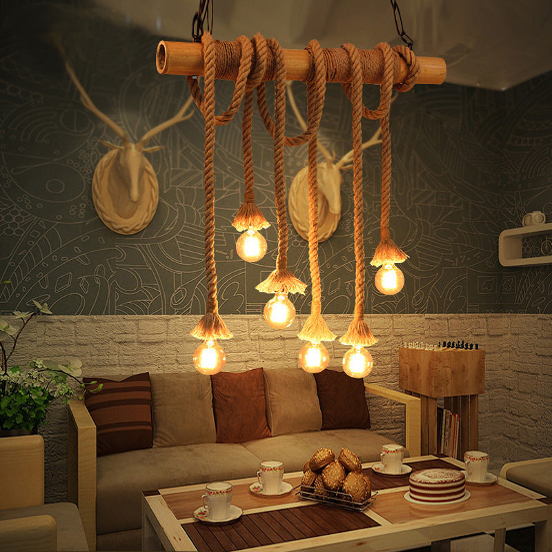 Silva Vintage Wood/Rope Pendant Light, Living Room - Neutral Decor