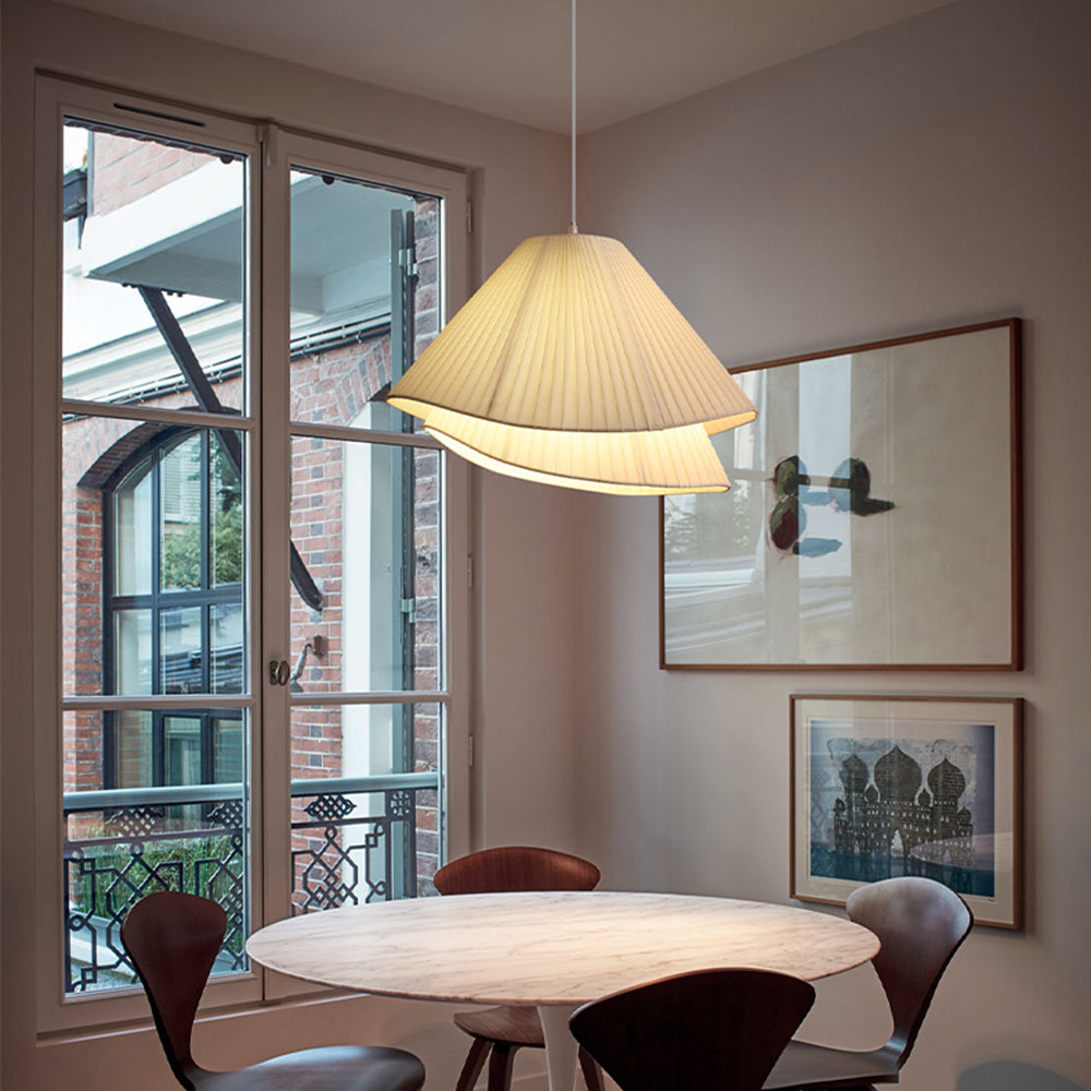 Ritta Minimalist Double Overlap Fabric LED Pendant Light, White - Neutral Decor