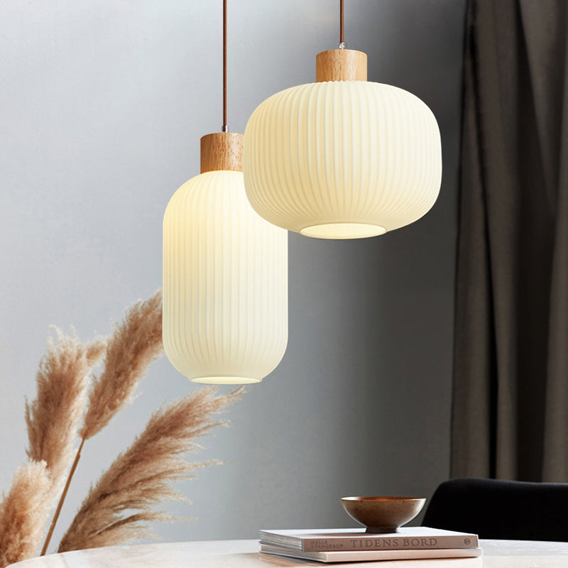 Muto Modern Wood/Glass Pendant Light, White - Neutral Decor
