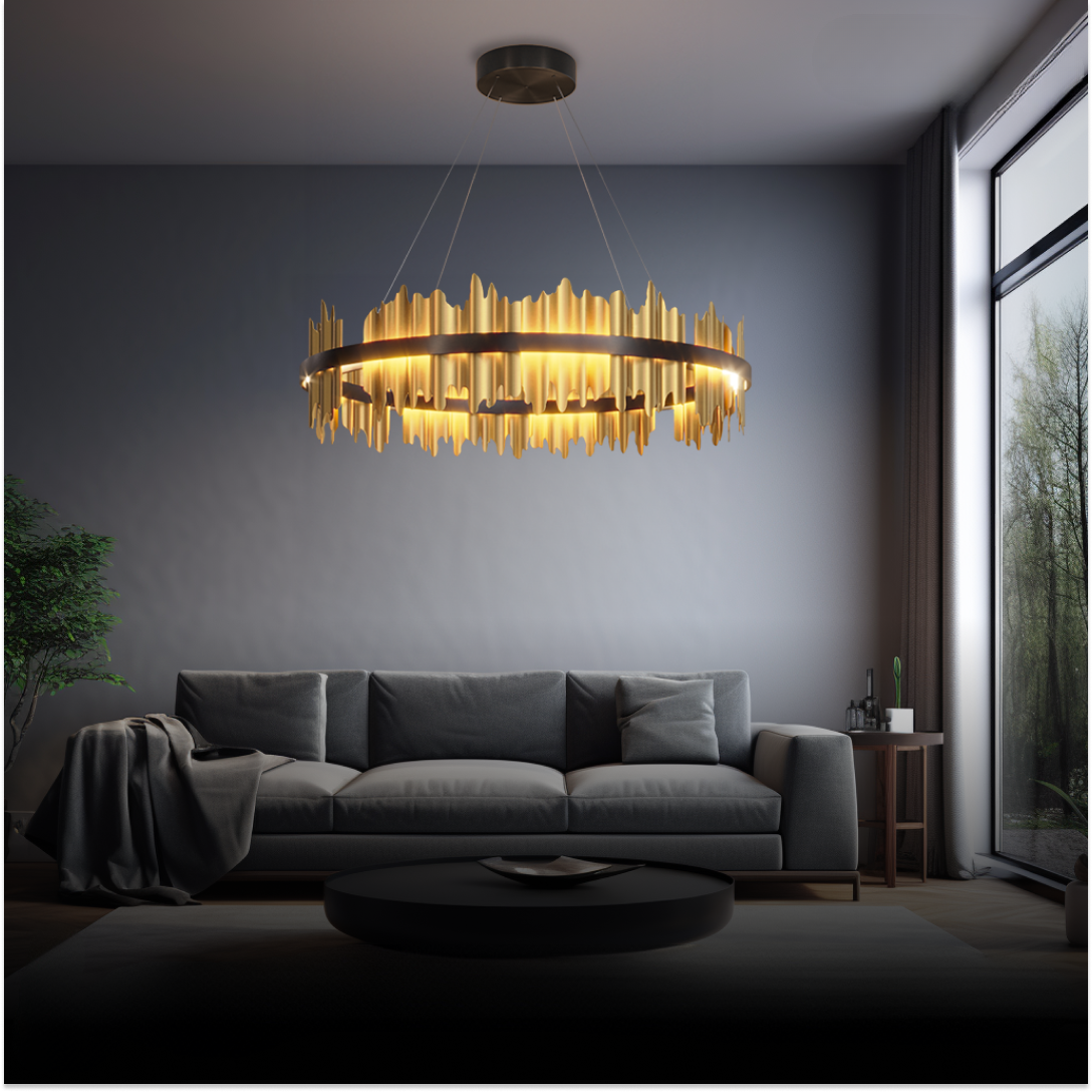 Kristy Industrial Chandelier Cylindrical Metal Black Gold Living Room - Neutral Decor