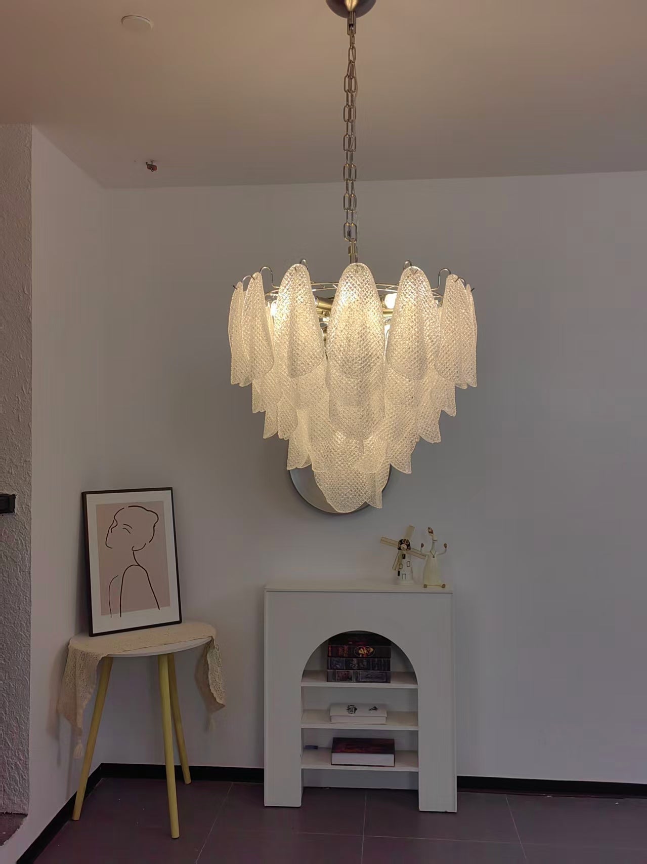 Prelit Glass Teardrop Chandelier-Neutral Decor