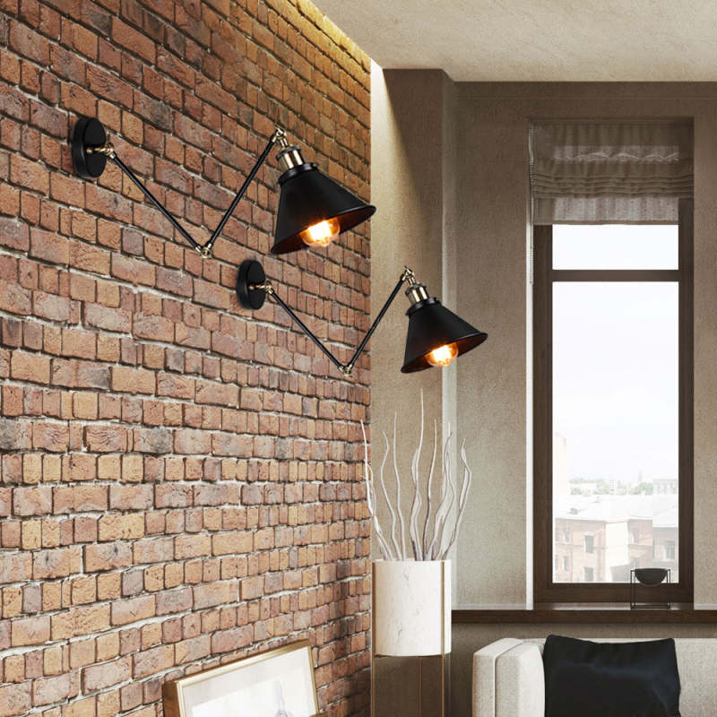 Epoch Retro Wall Lamp with Swing Arm, Metal, Black & Gold - Neutral Decor