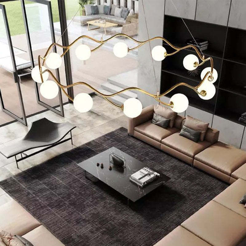 Valentina Modern Designe Wave Metal/Glass Pendant Light, White/Gold - Neutral Decor