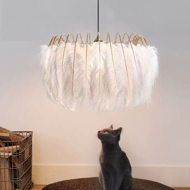 O'Moore Elegant Feather Pendant Light, Black/White, Bedroom/Living Room - Neutral Decor