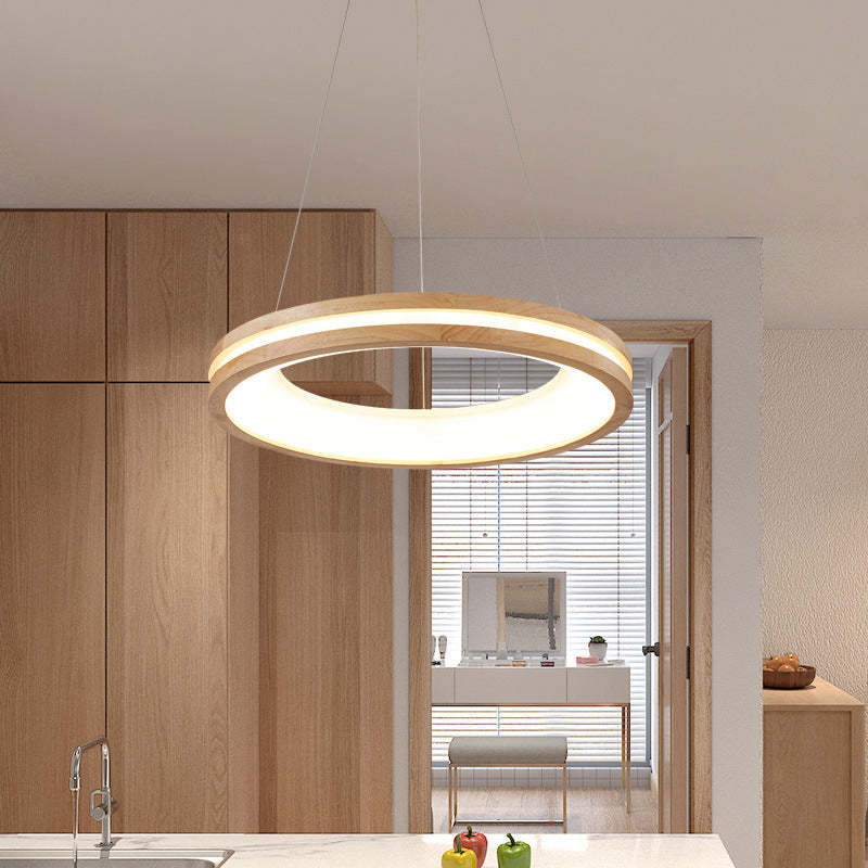 Muto Modern Ring Wood Pendant Light - Neutral Decor