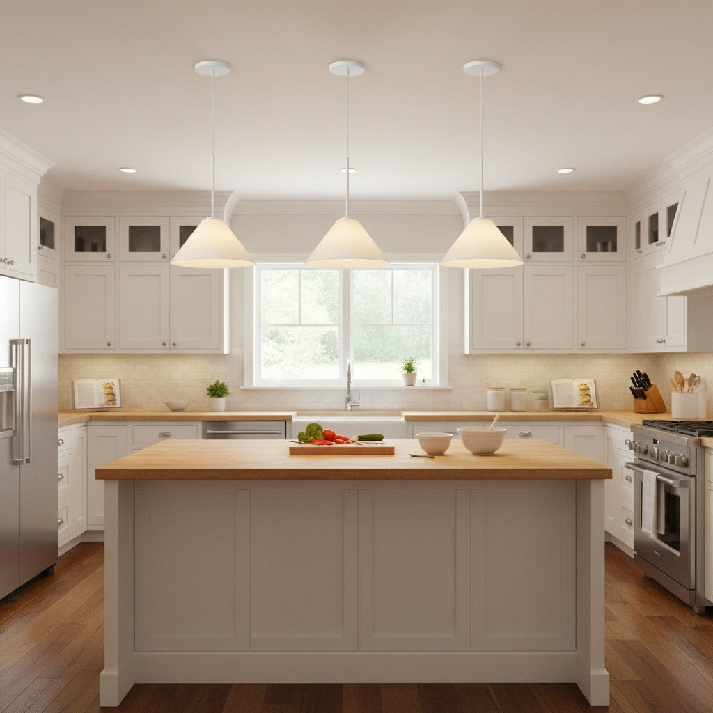 Cone Milk Clear Glass Cone Pendant Light for Kitchen-Neutral Decor
