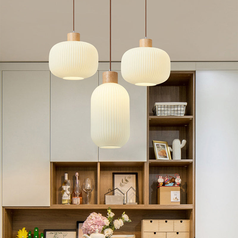 Muto Modern Wood/Glass Pendant Light, White - Neutral Decor
