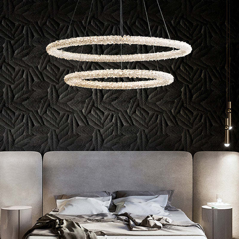 Kristy Art Deco Chandelier, Metal & Crystal, 1/2/3 Ring - Neutral Decor