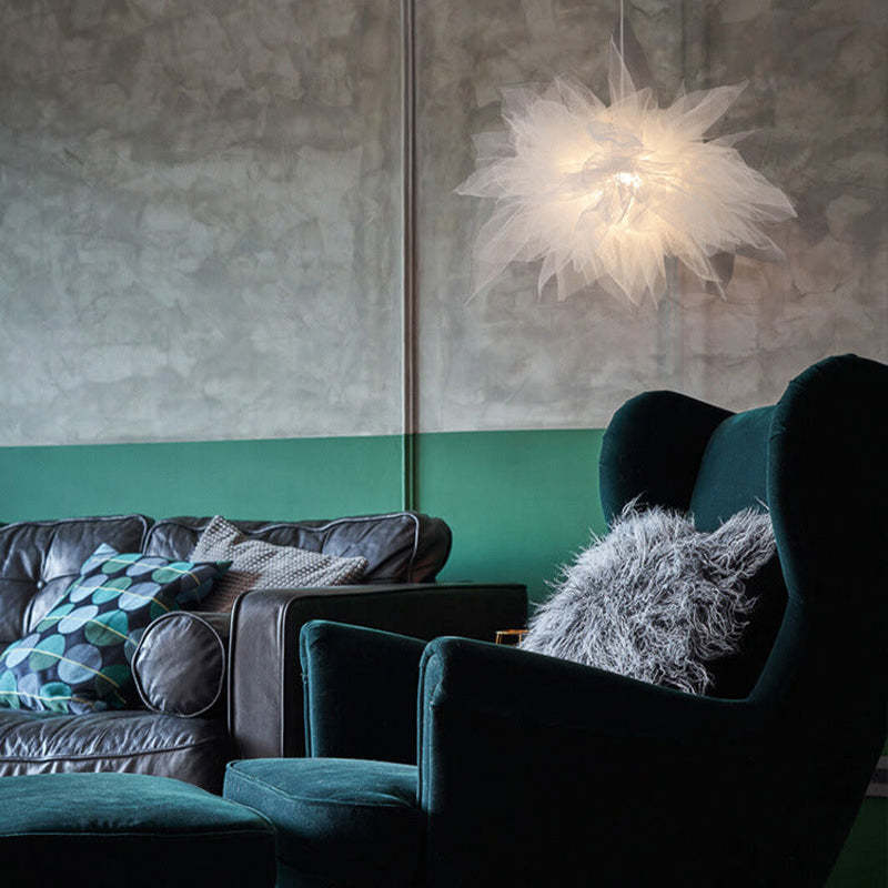 Arisha Modern Flower Fabric Pendant Light, Bedroom, White - Neutral Decor