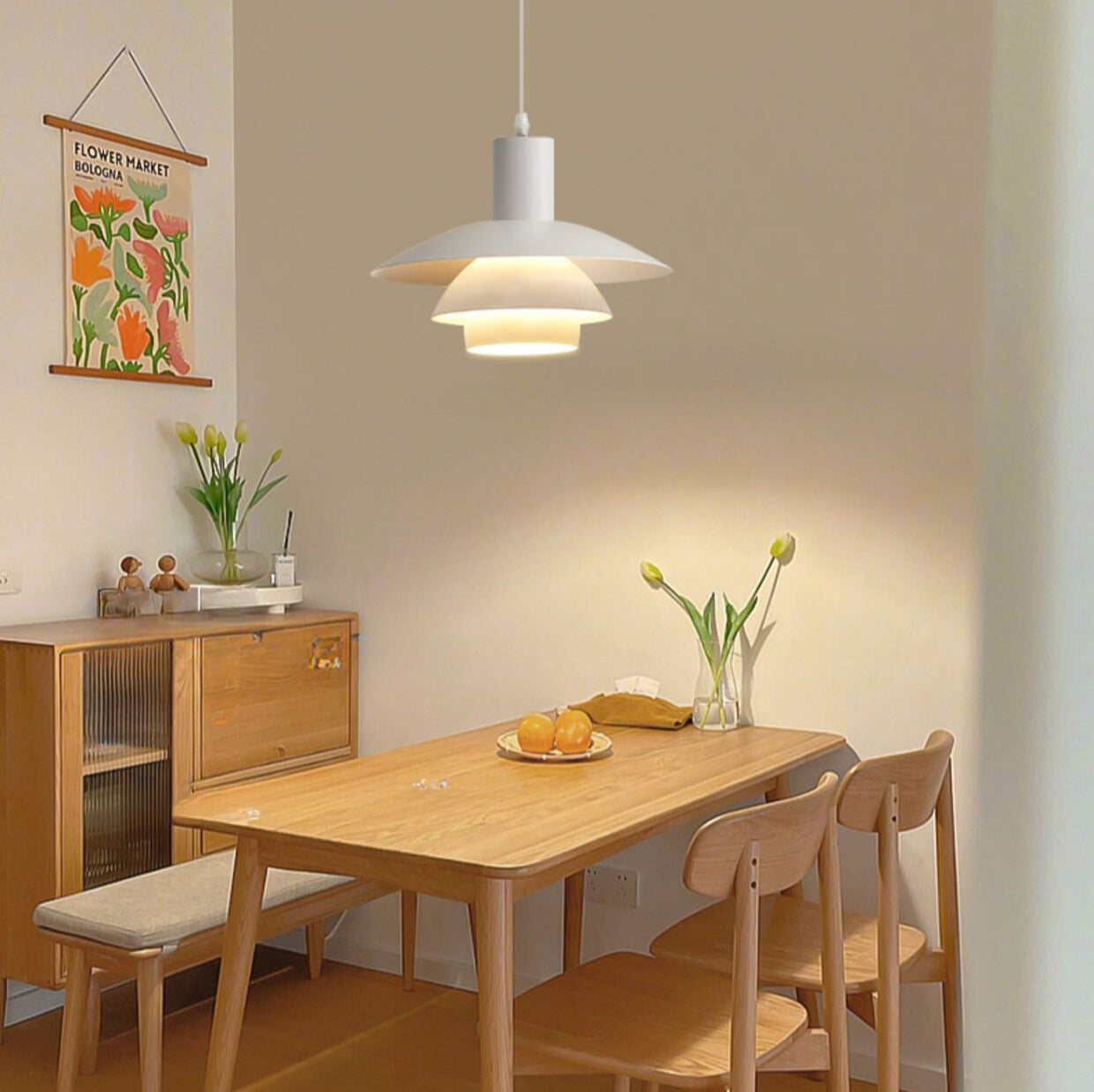 Valentina Modern LED Pendant Light White Wood Metal Bedroom - Neutral Decor