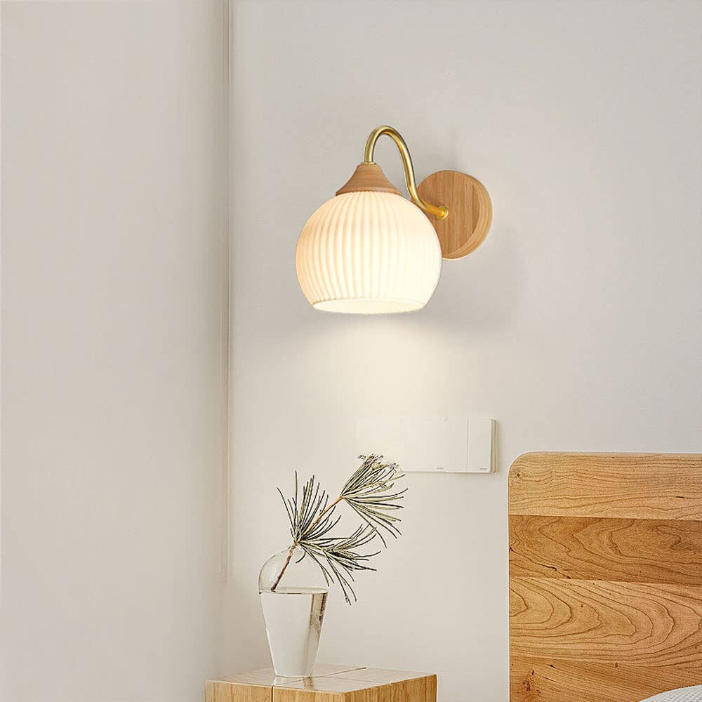 Muto Nordic Minimalist Indoor Wall Lamp Glass Wood Bedroom Balcony - Neutral Decor