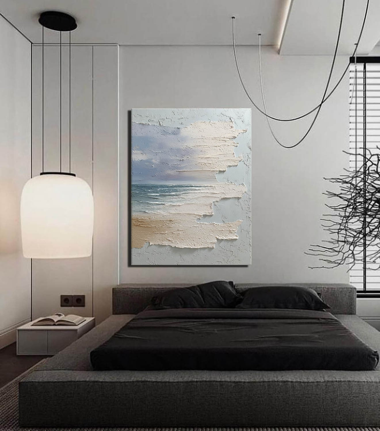 PlWall Art Vertical Horizontal Wabi-Sabi Sea Relief Scene Cool Coastal - Neutralighting