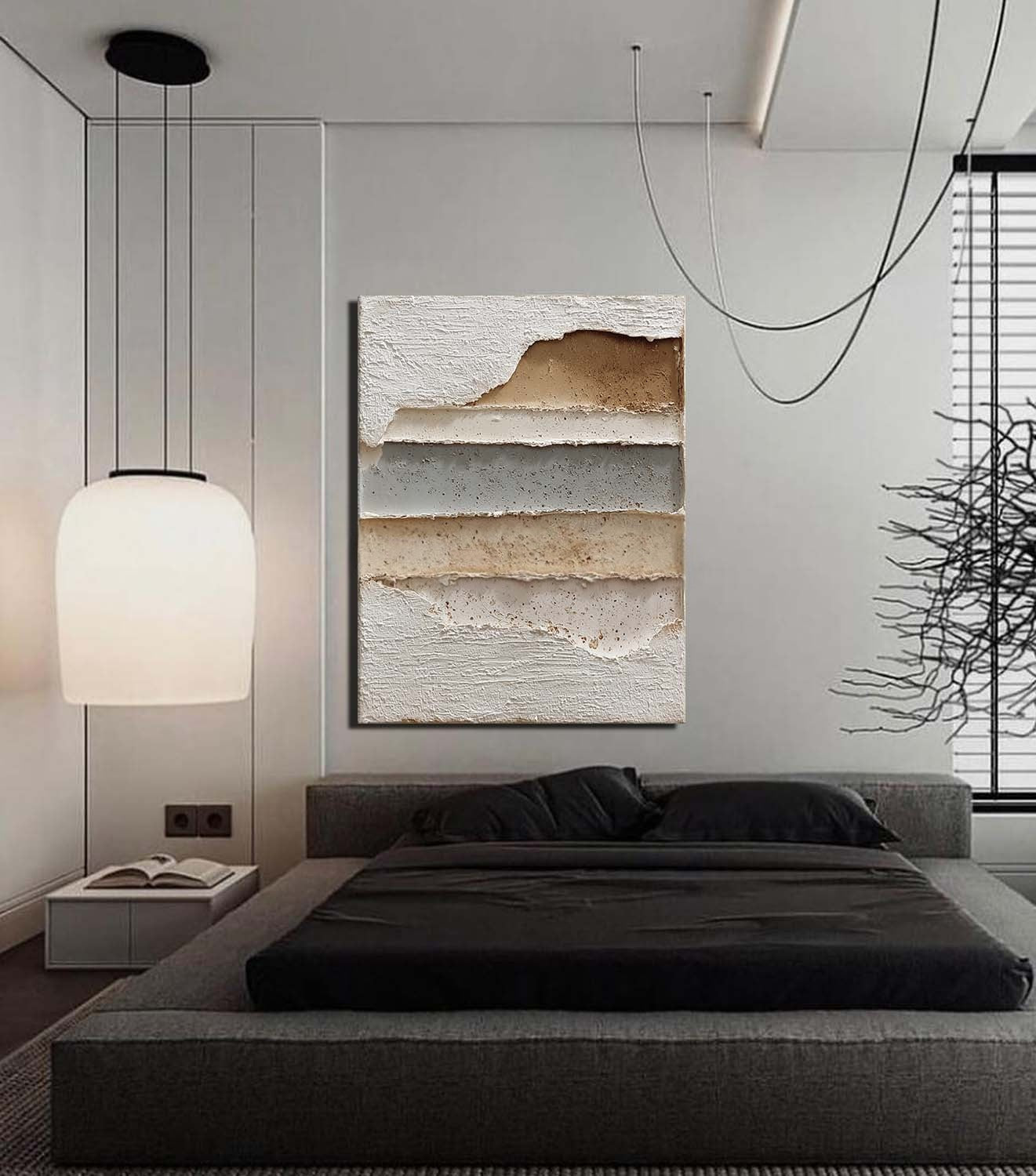 Wall Art Vertical Textured Abstract Layered Scene Muted - Neutralighting